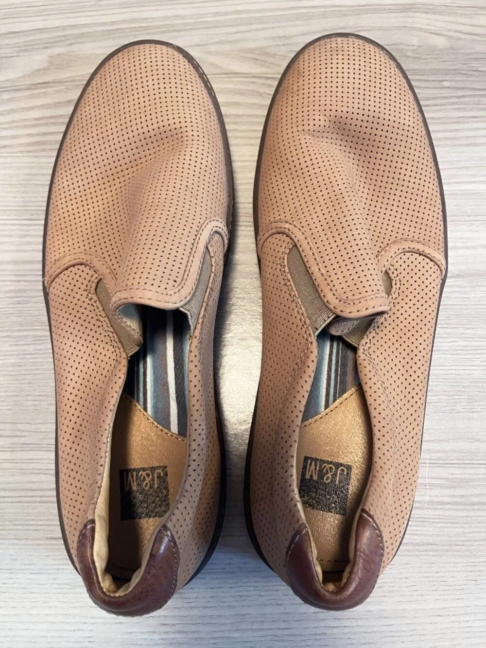 Johnston & Murphy J&M Men's Perforated Leather Slip On Loafers Tan Size 11M